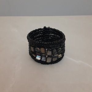 Black Beaded Cuff Bracelet